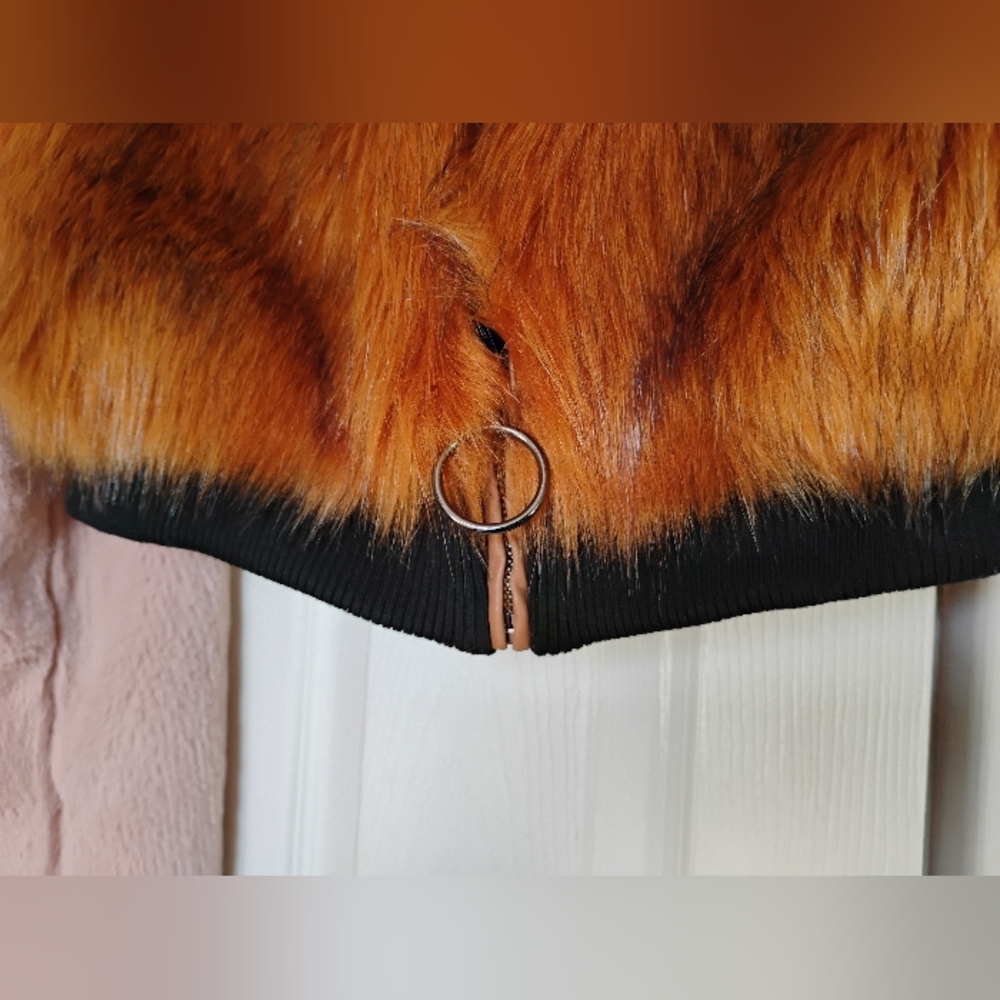 Unique Faux Fur Zipper Jacket in Pink & Rusty/Orange/Brown BRAND NEW - SIZE S - Picture 3 of 9